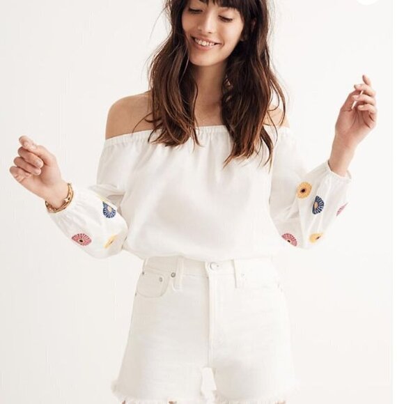Madewell White Off-Shoulder Embroidered Top Size X-Small - Picture 1 of 12